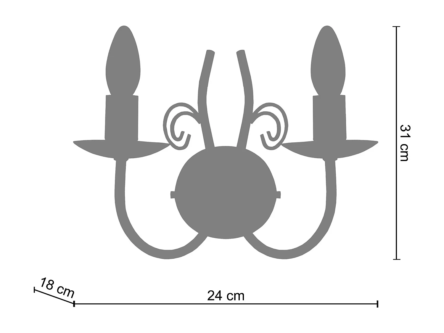 Applique, bougie métal taupe 31cm.