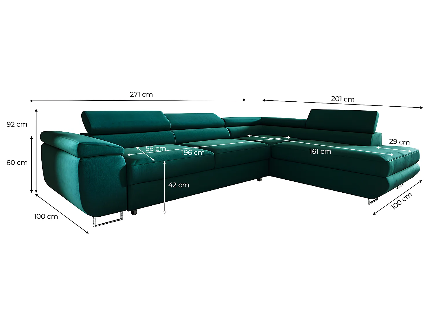 Canapé d'angle convertible droite 4 places Lyam Vert sapin