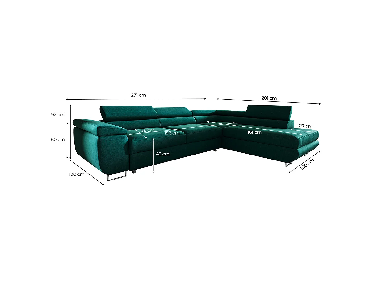 Canapé d'angle convertible 4 places en velours vert LYAM