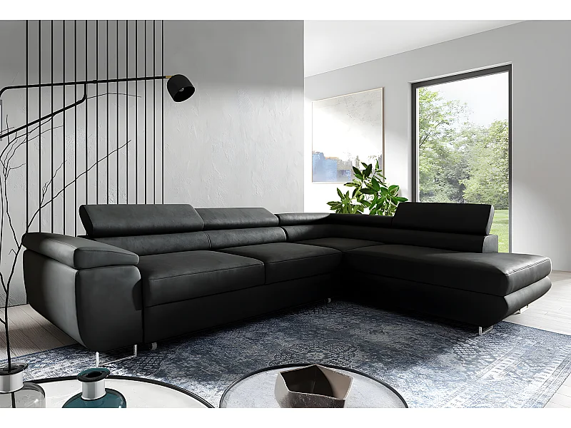 Canapé d'angle convertible droite 4 places Lyam Noir