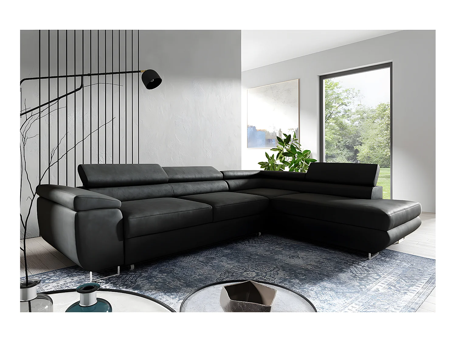 Canapé d'angle convertible droite 4 places Lyam Noir