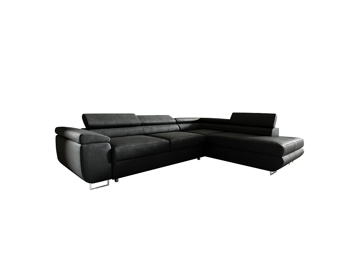 Canapé d'angle convertible 4 places en velours noir LYAM