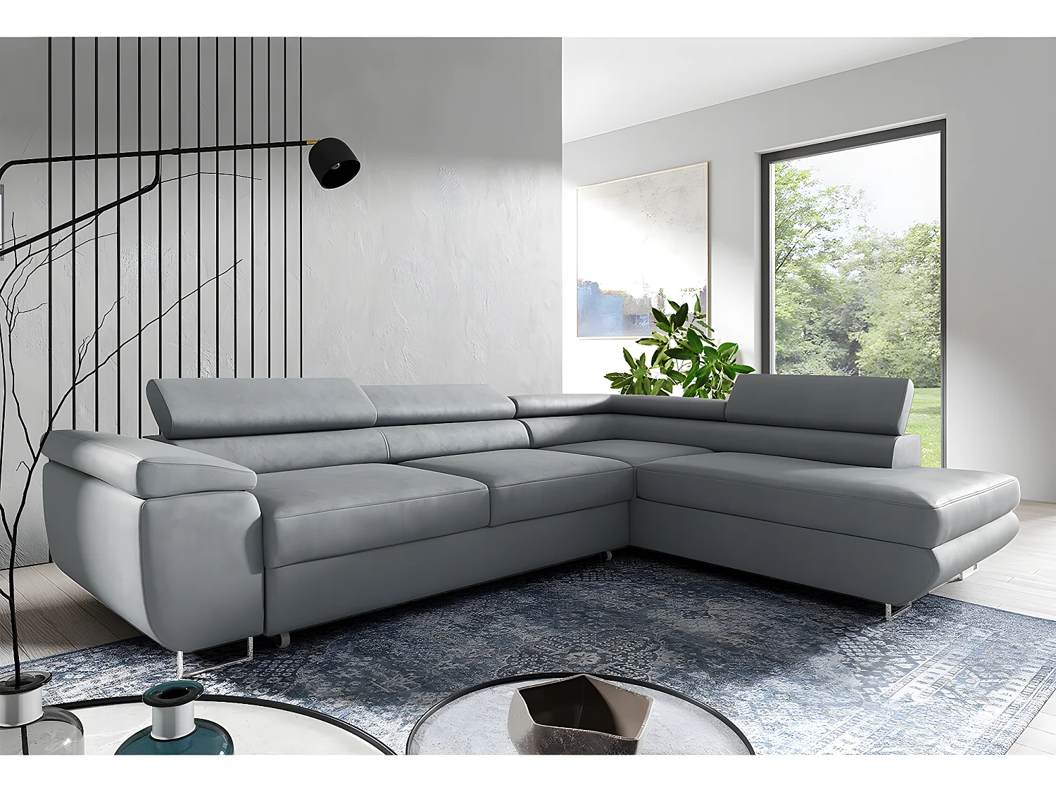 Canapé d'angle convertible droite 4 places Lyam Gris clair