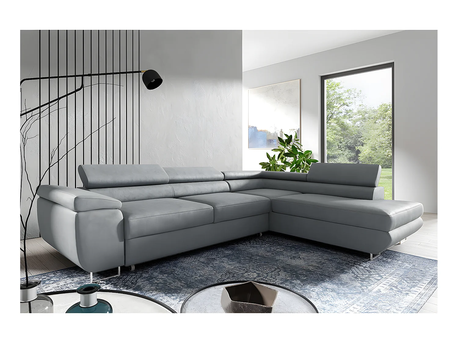 Canapé d'angle convertible droite 4 places Lyam Gris clair