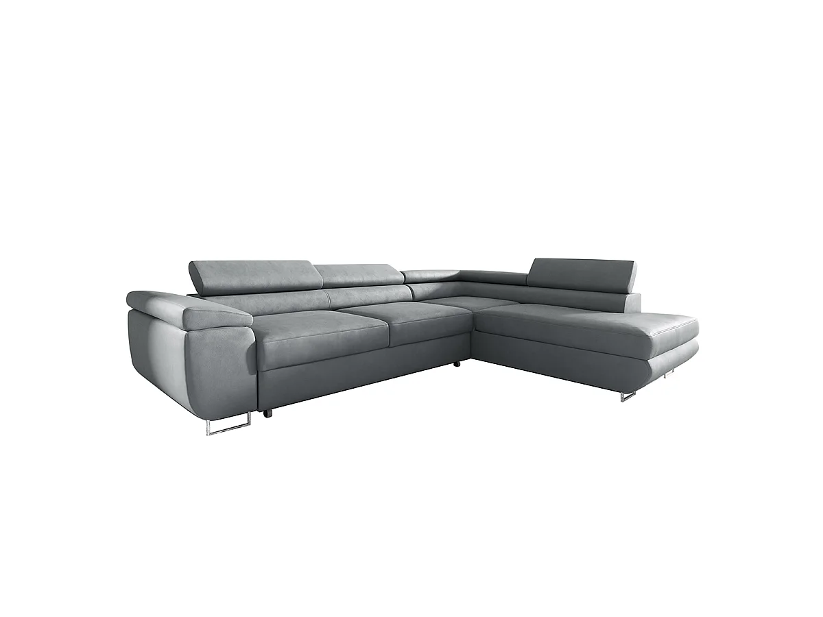 Canapé d'angle convertible 4 places en velours gris clair LYAM