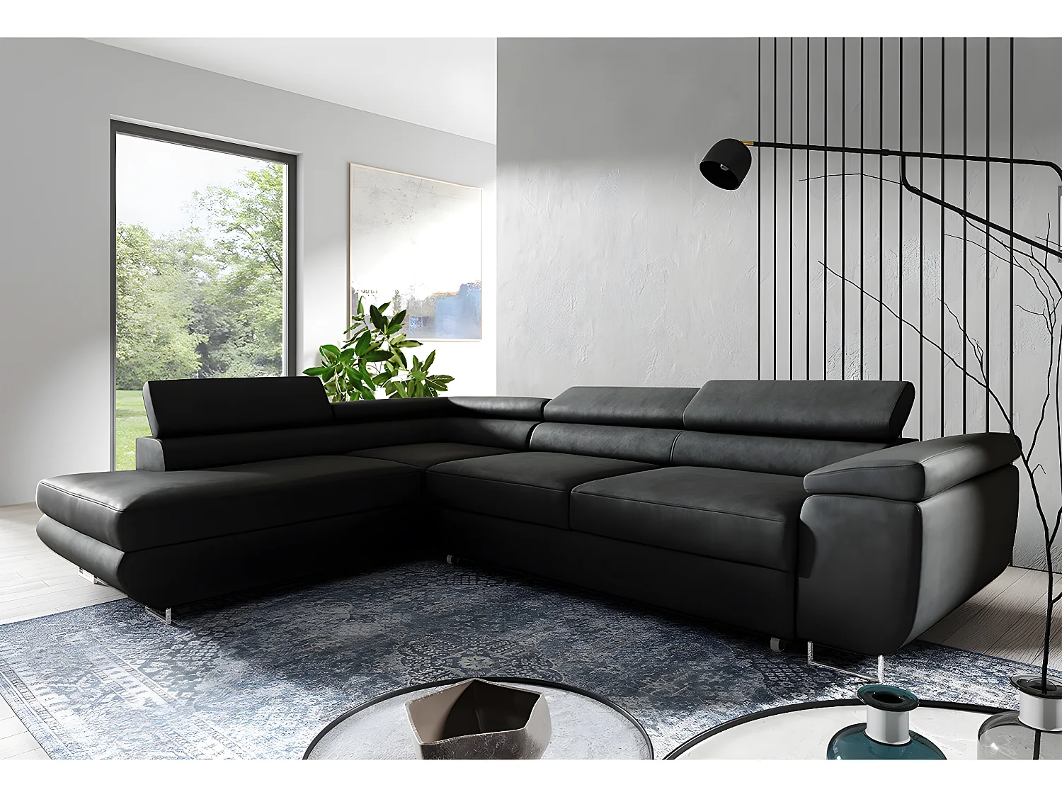 Canapé d'angle convertible gauche 4 places Lyam Noir