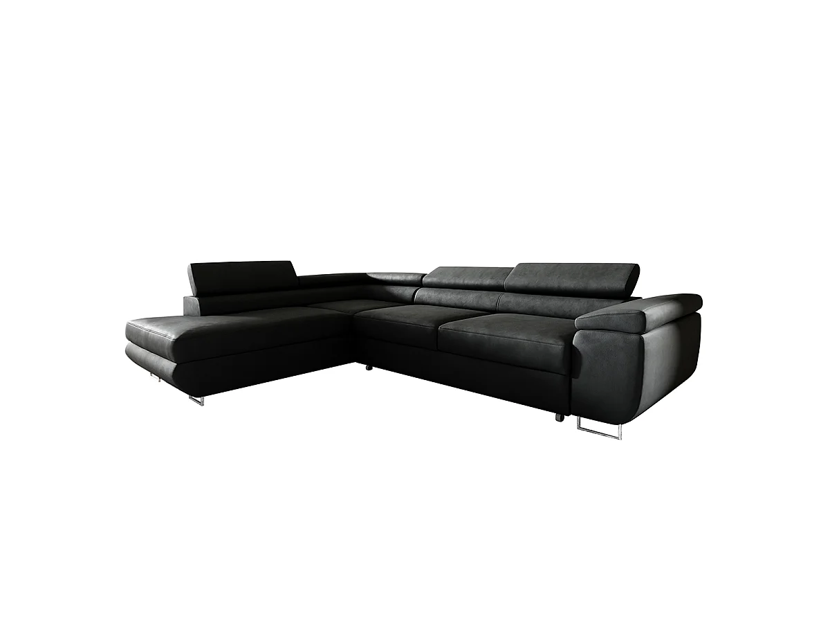 Canapé d'angle convertible 4 places en velours noir LYAM