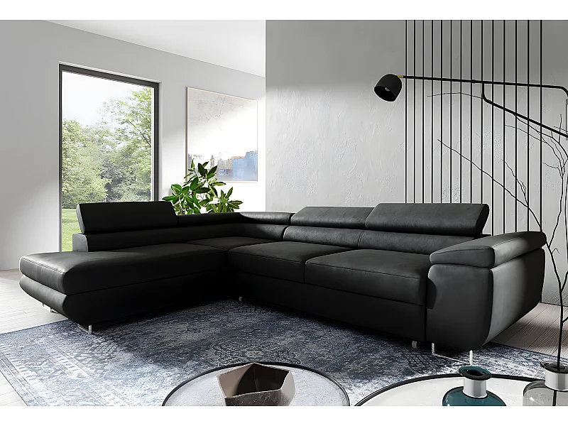Canapé d'angle convertible gauche 4 places Lyam Noir