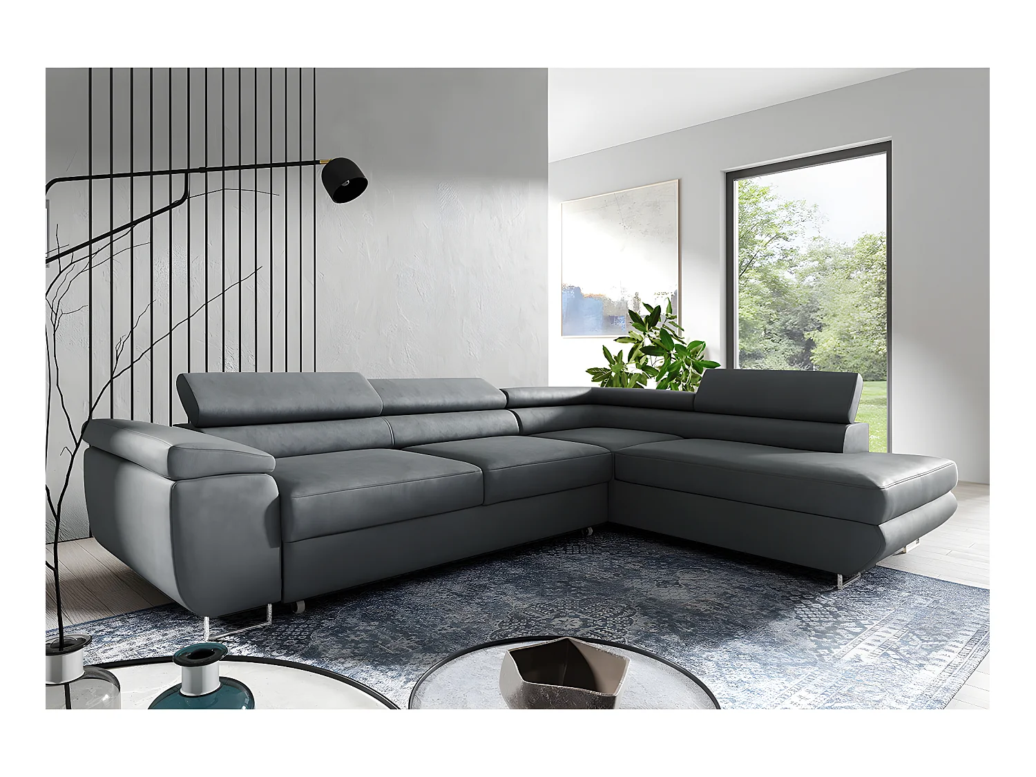 Canapé d'angle convertible droite 4 places Lyam Gris foncé