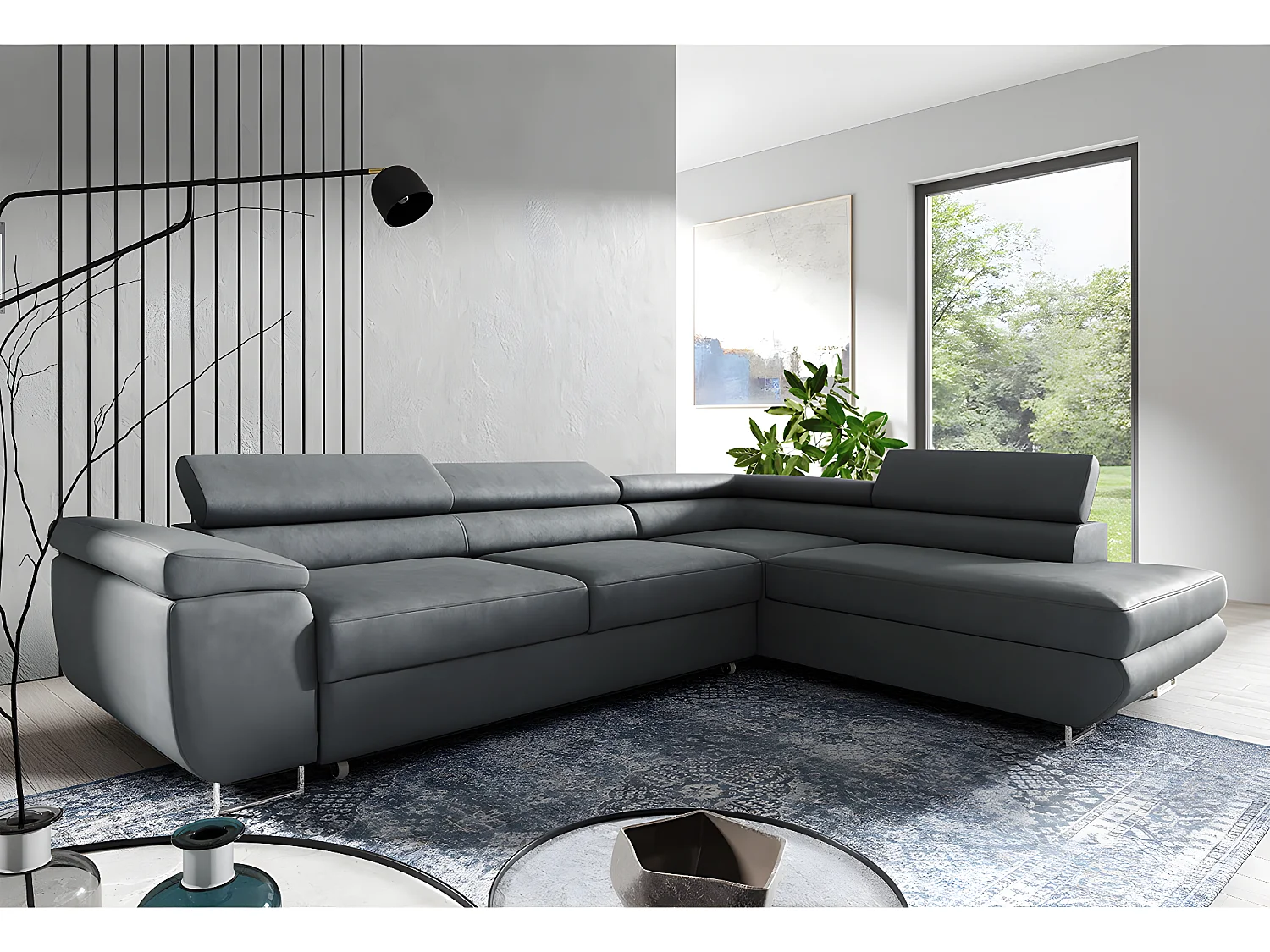 Canapé d'angle convertible droite 4 places Lyam Gris foncé