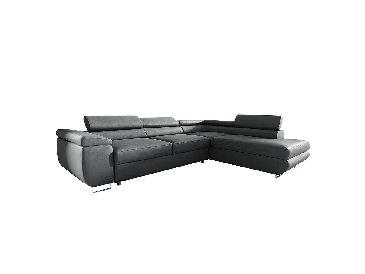 Canapé d'angle convertible 4 places en velours gris foncé LYAM