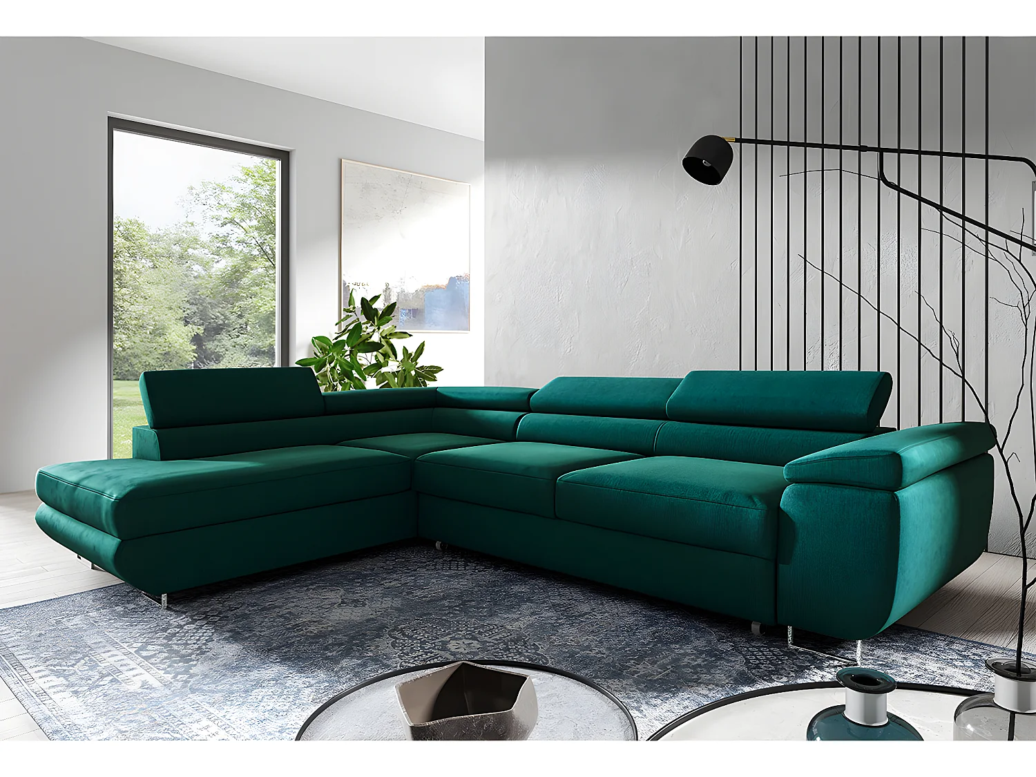 Canapé d'angle convertible gauche 4 places Lyam Vert sapin