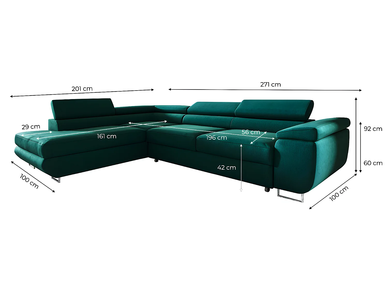Canapé d'angle convertible gauche 4 places Lyam Vert sapin