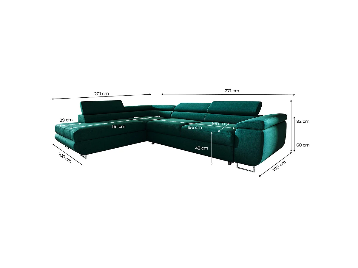 Canapé d'angle convertible 4 places en velours vert LYAM