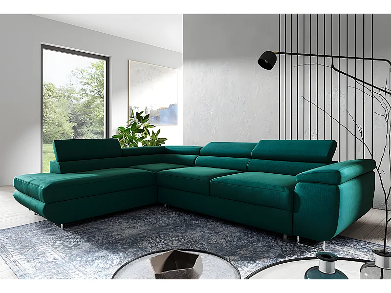 Canapé d'angle convertible gauche 4 places Lyam Vert sapin