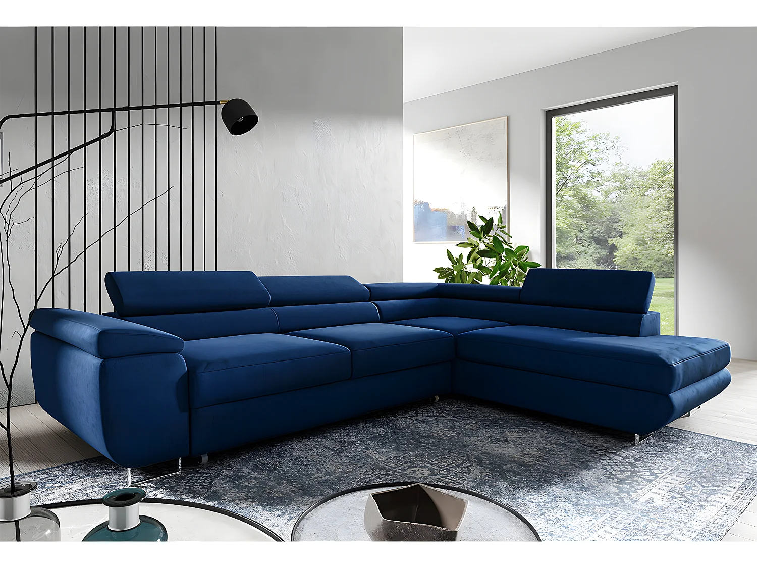 Canapé d'angle convertible droite 4 places Lyam Bleu