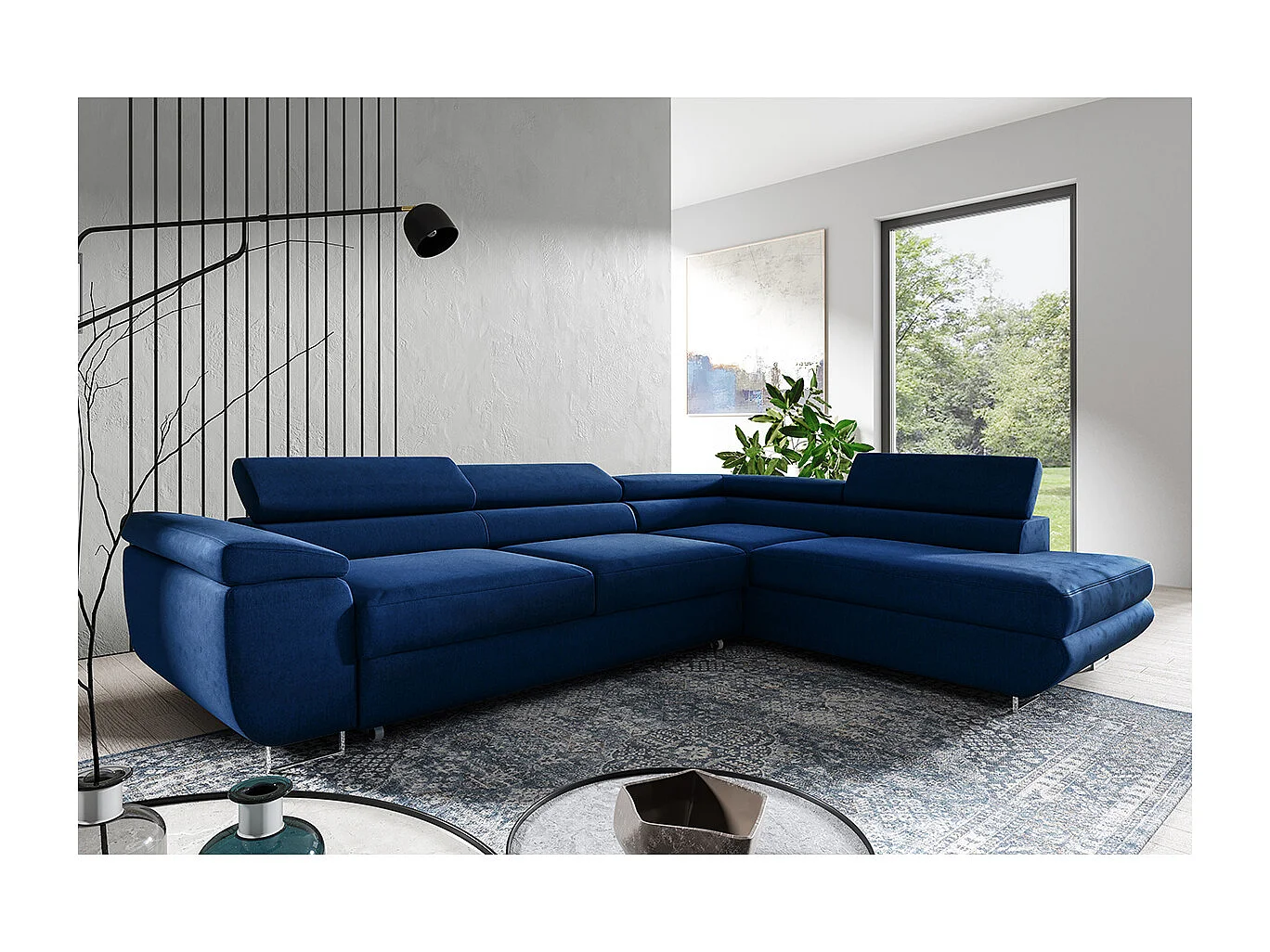 Canapé d'angle convertible droite 4 places Lyam Bleu