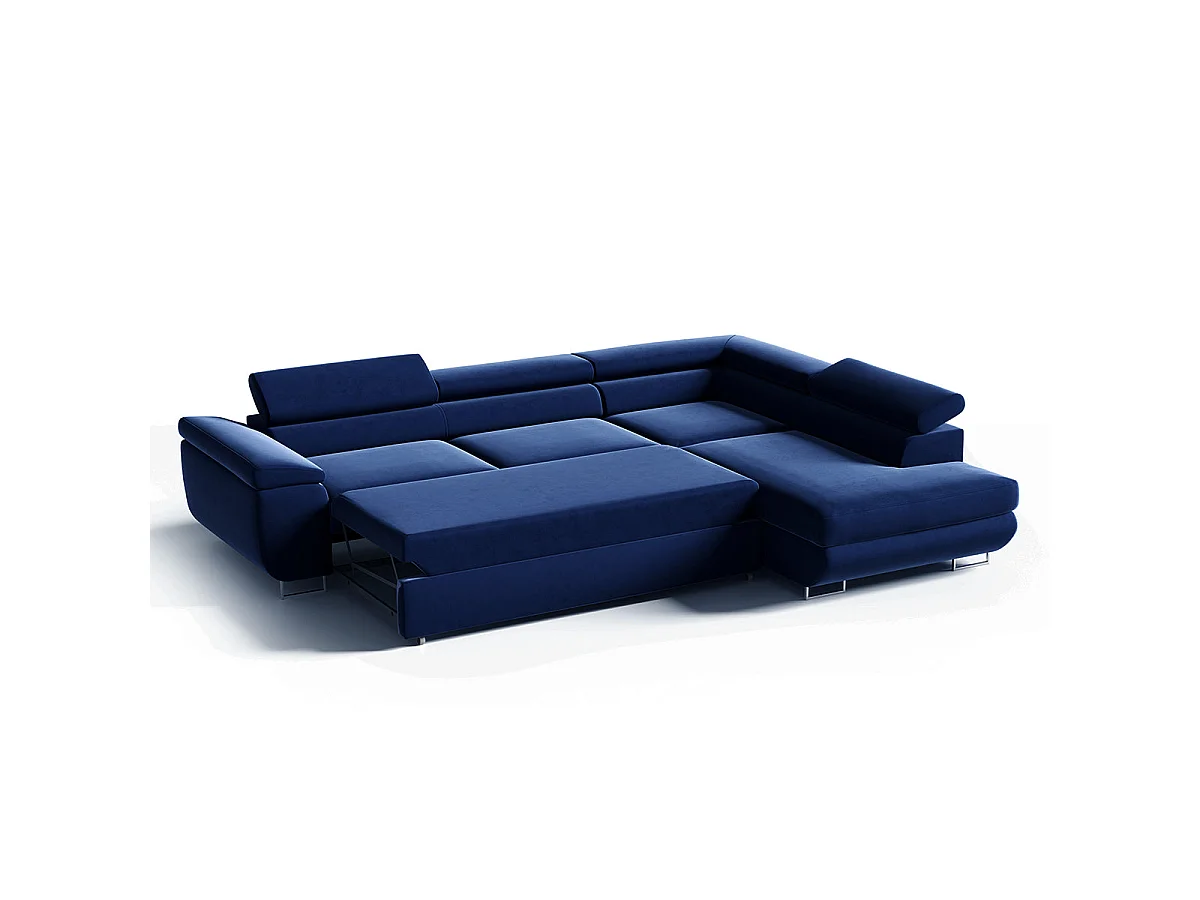 Canapé d'angle convertible 4 places en velours bleu LYAM