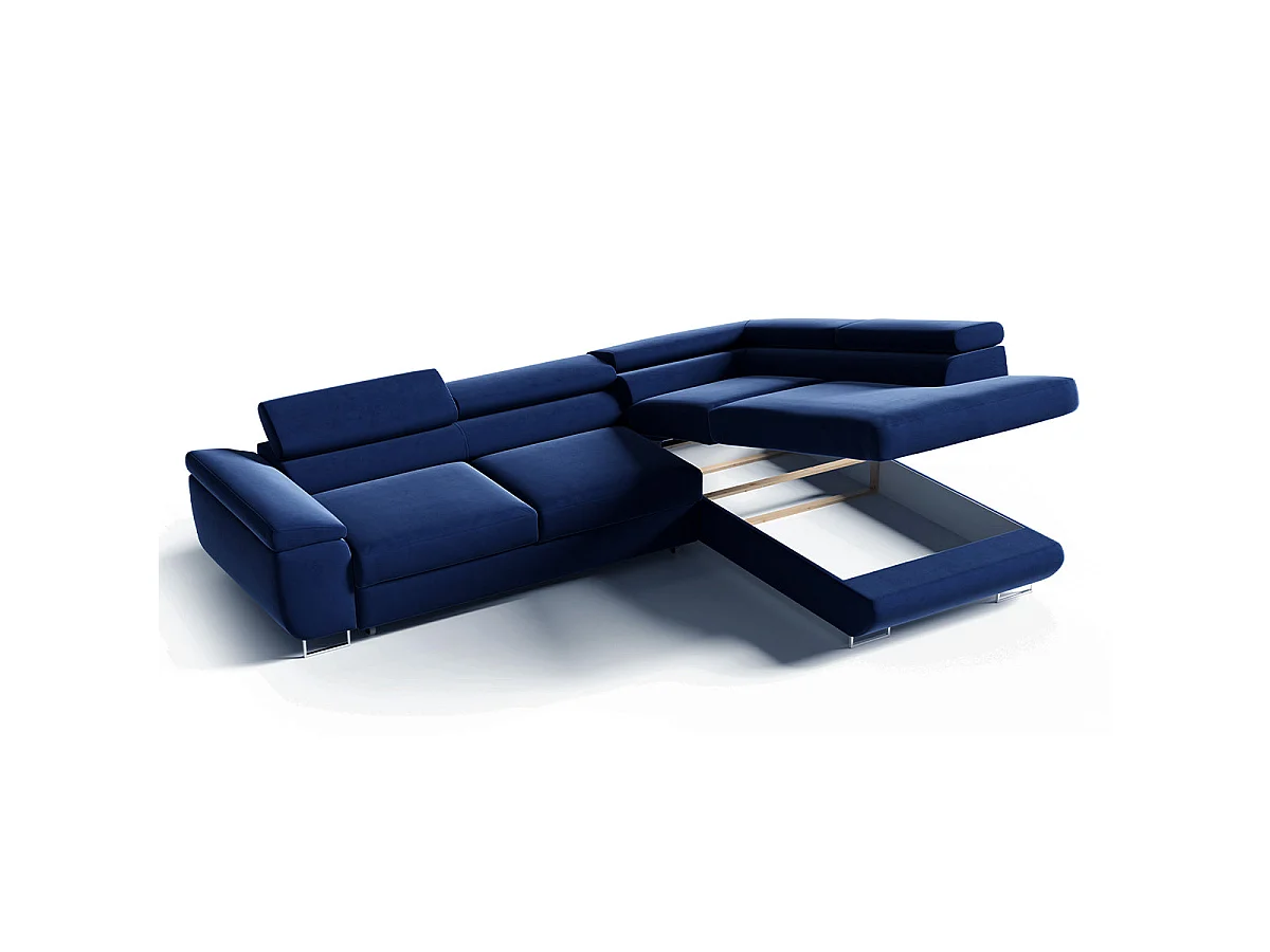 Canapé d'angle convertible 4 places en velours bleu LYAM