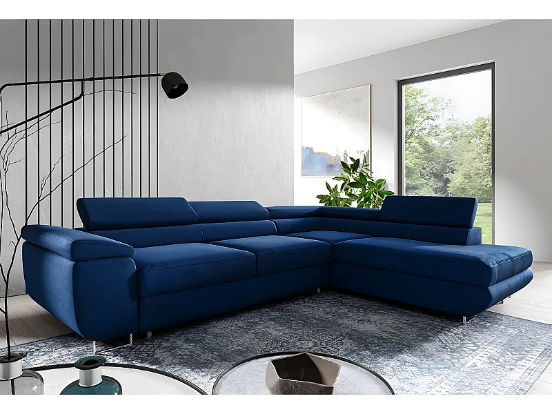 Canapé d'angle convertible droite 4 places Lyam Bleu