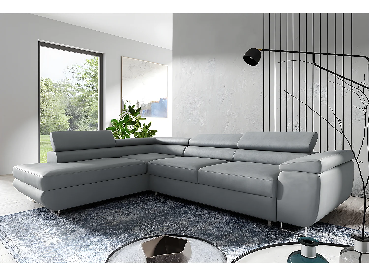 Canapé d'angle convertible gauche 4 places Lyam Gris clair