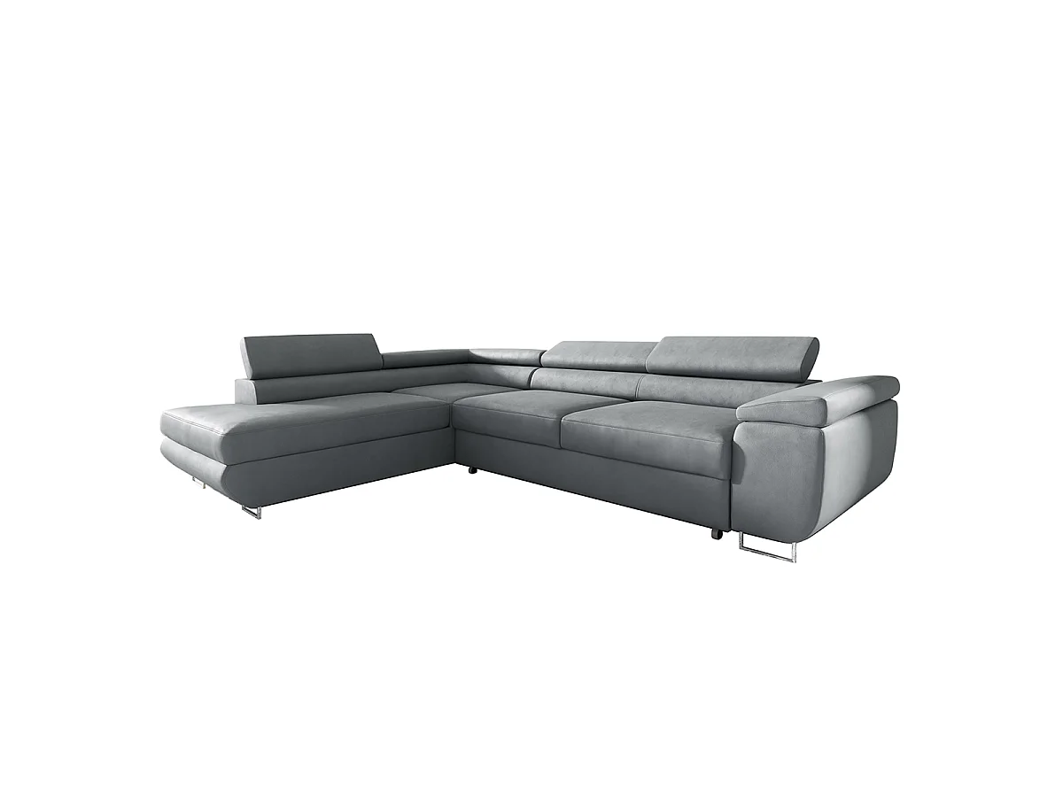 Canapé d'angle convertible 4 places en velours gris clair LYAM
