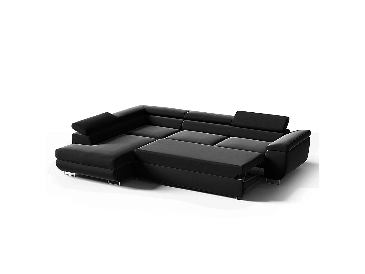 Canapé d'angle convertible 4 places en velours gris clair LYAM