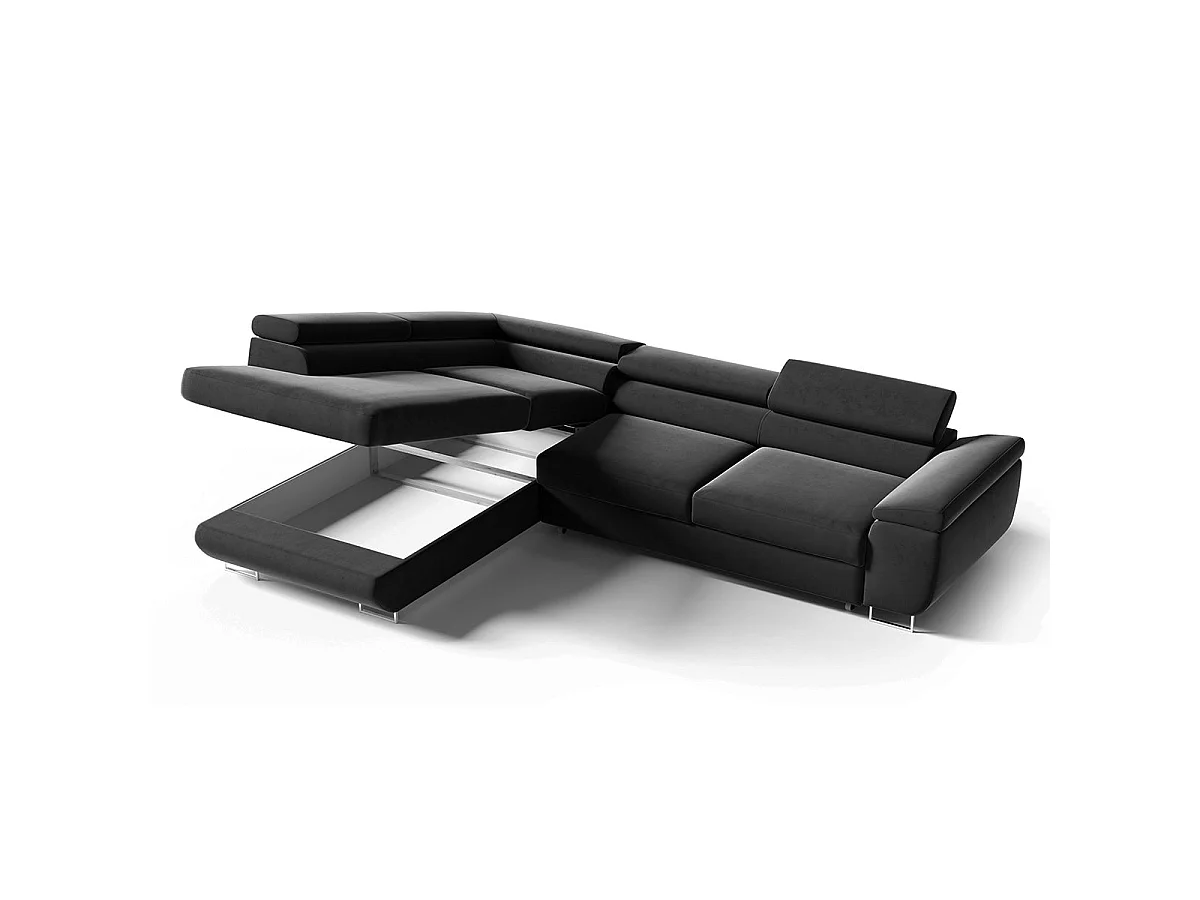 Canapé d'angle convertible 4 places en velours gris clair LYAM