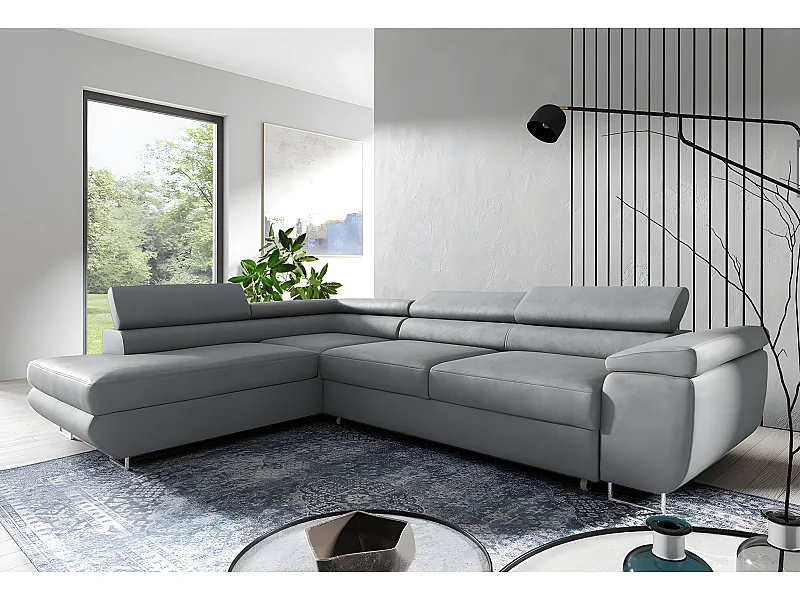 Canapé d'angle convertible gauche 4 places Lyam Gris clair