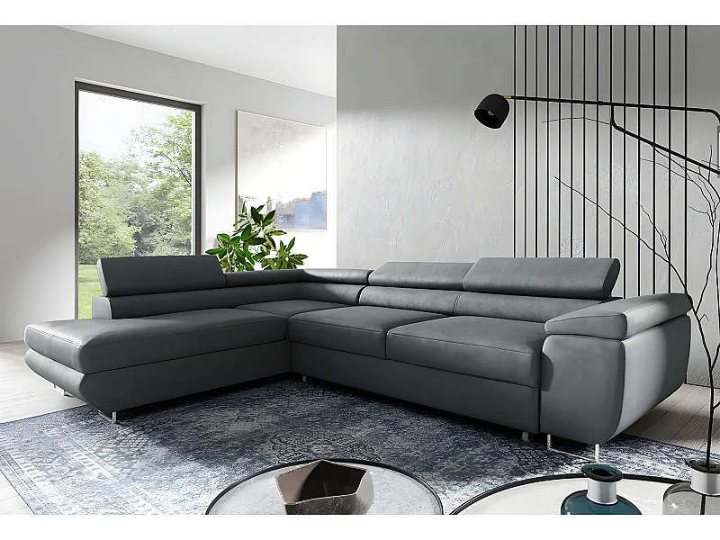 Canapé d'angle convertible gauche 4 places Lyam Gris foncé