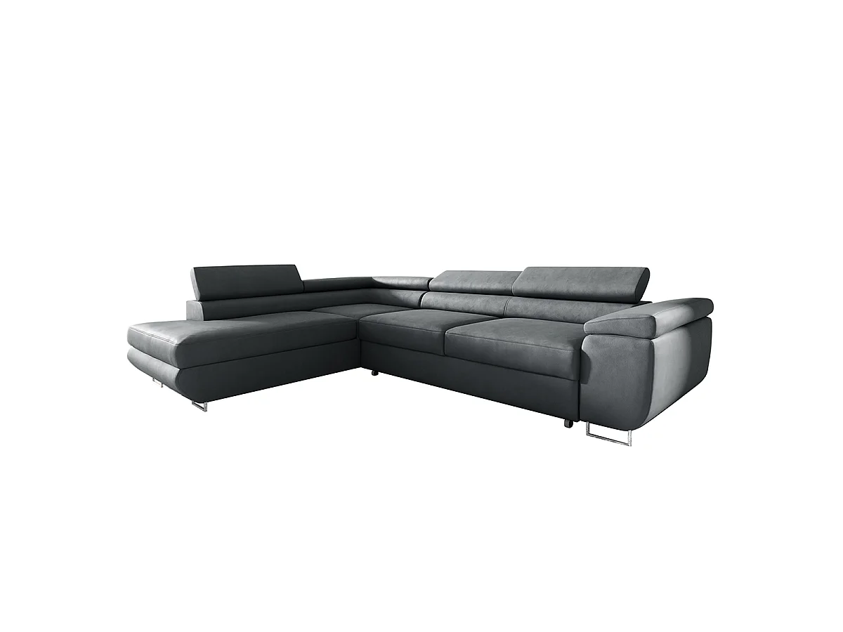 Canapé d'angle convertible 4 places en velours gris foncé LYAM