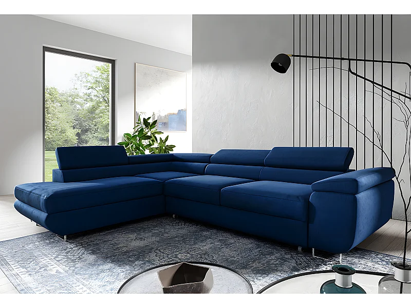 Canapé d'angle convertible gauche 4 places Lyam Bleu