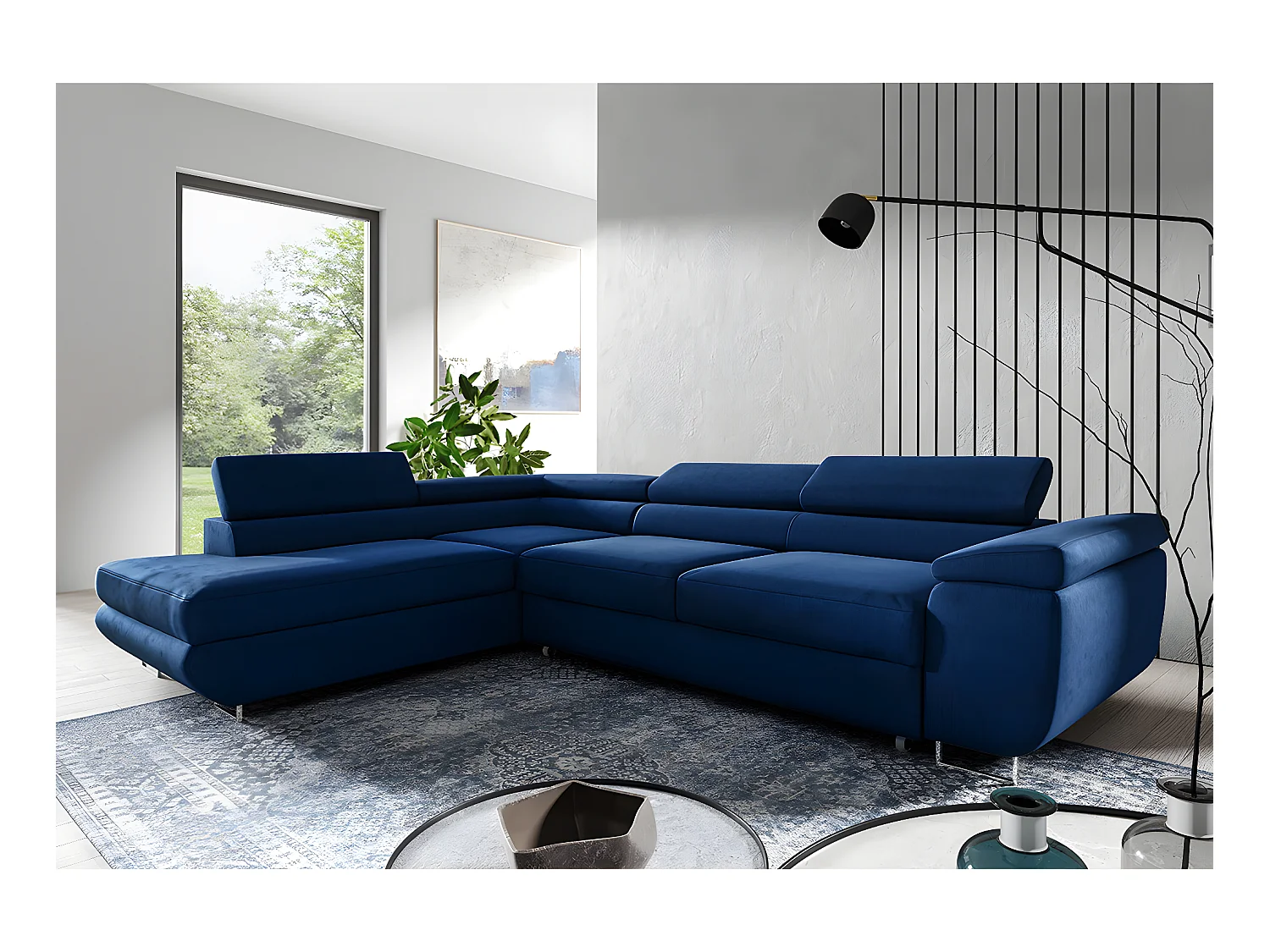 Canapé d'angle convertible gauche 4 places Lyam Bleu
