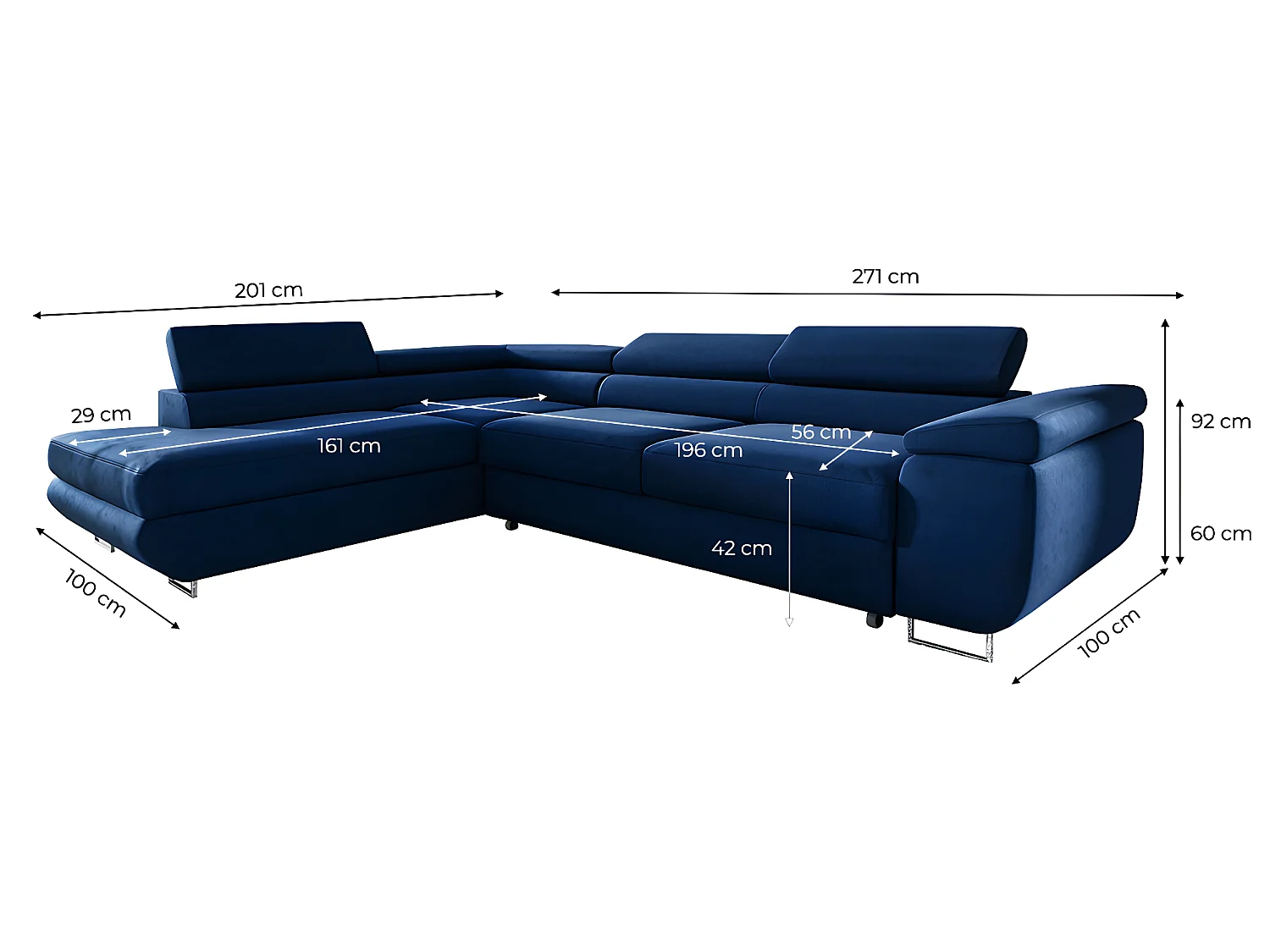 Canapé d'angle convertible gauche 4 places Lyam Bleu