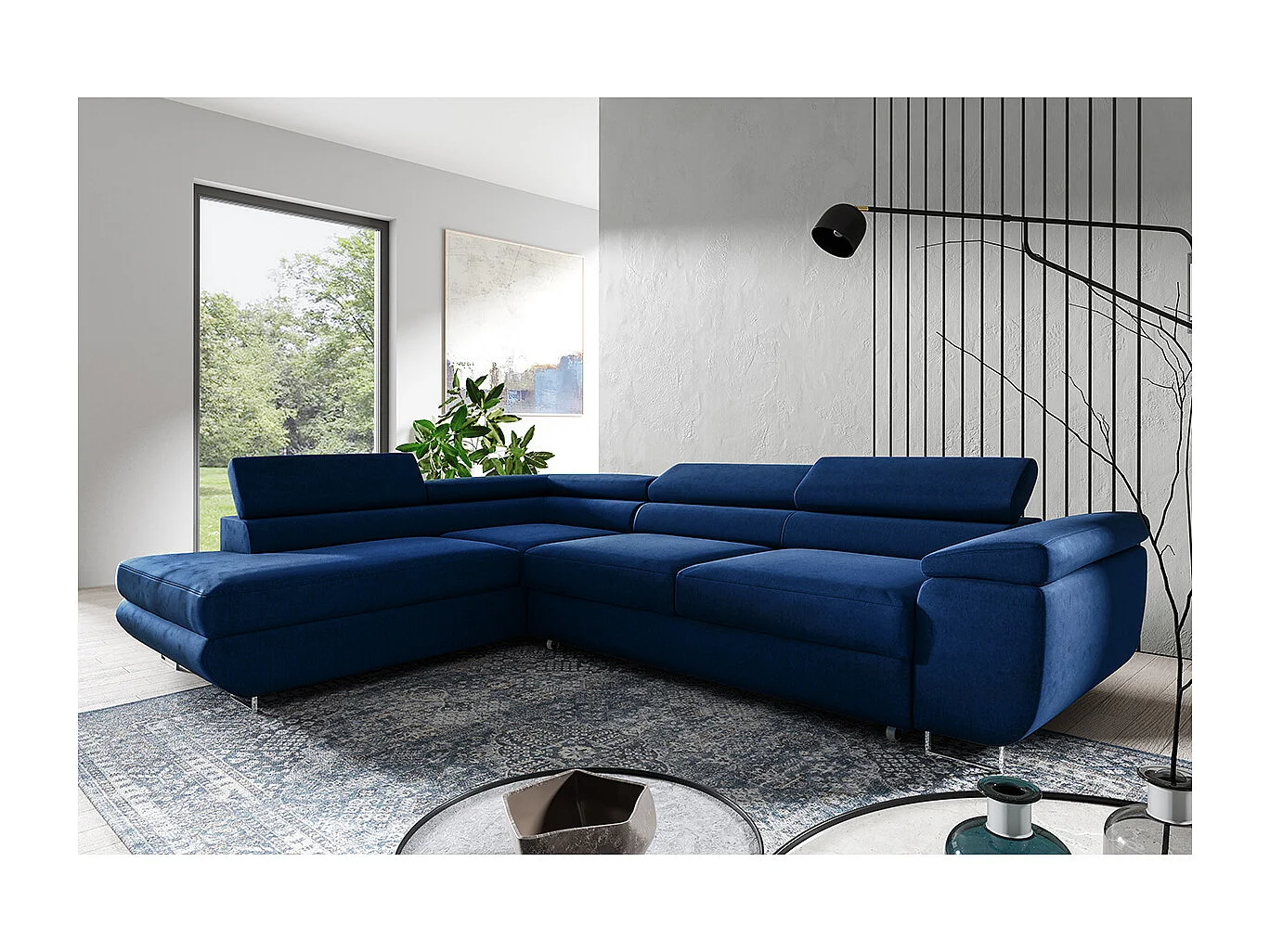 Canapé d'angle convertible gauche 4 places Lyam Bleu