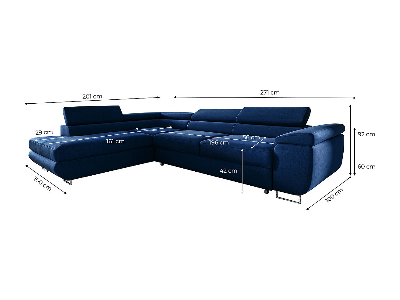 Canapé d'angle convertible gauche 4 places Lyam Bleu