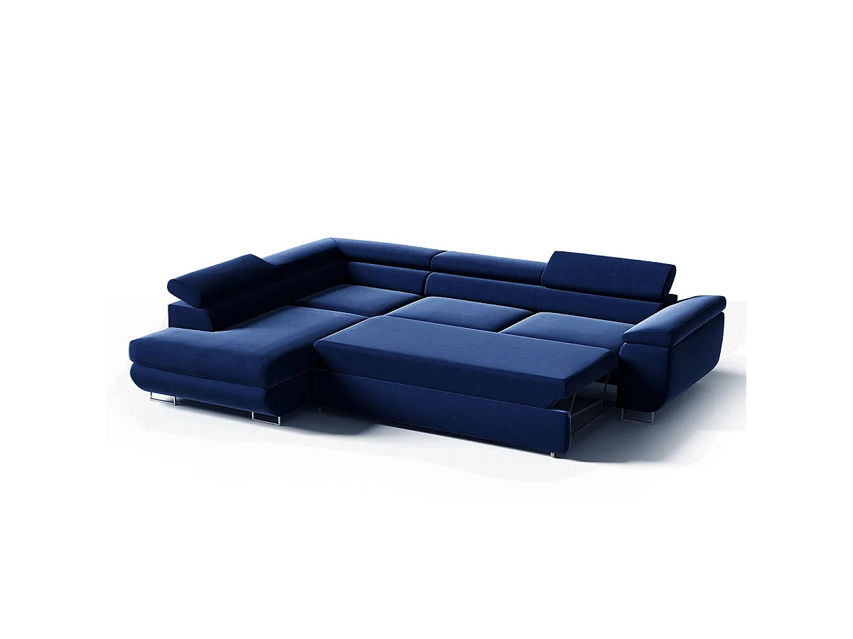 Canapé d'angle convertible 4 places en velours bleu LYAM