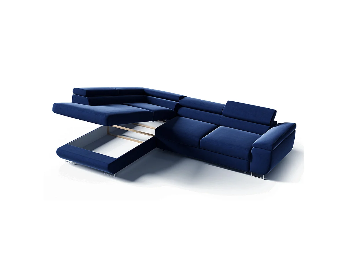Canapé d'angle convertible 4 places en velours bleu LYAM