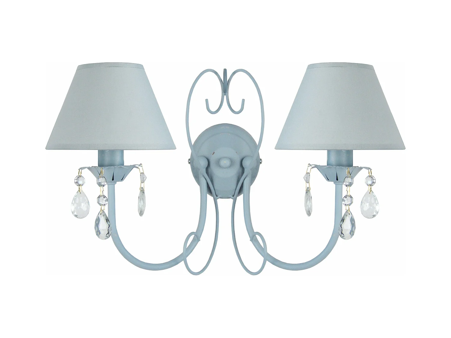 Applique métal bleu double bougie 9 cm.