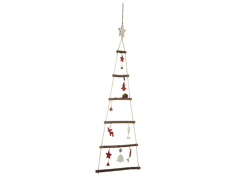 Dekorierter Holz Weihnachtsbaum zum Aufhängen H 75 cm Rot und Weiß