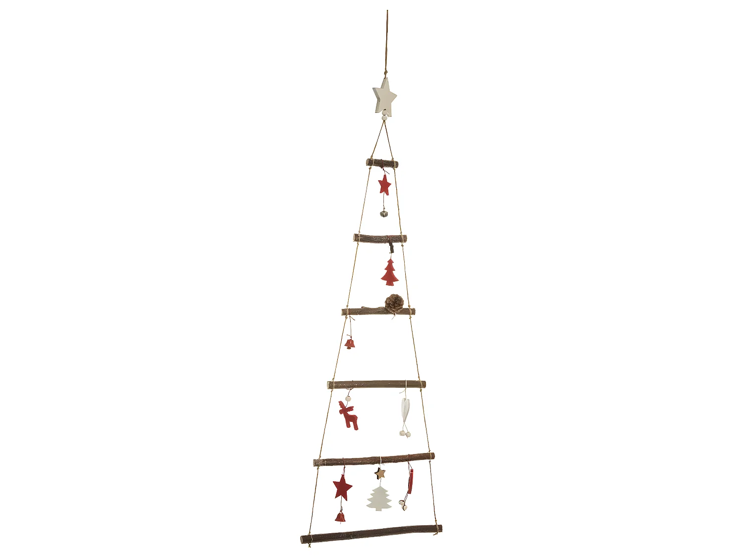 Dekorierter Holz Weihnachtsbaum zum Aufhängen H 75 cm Rot und Weiß