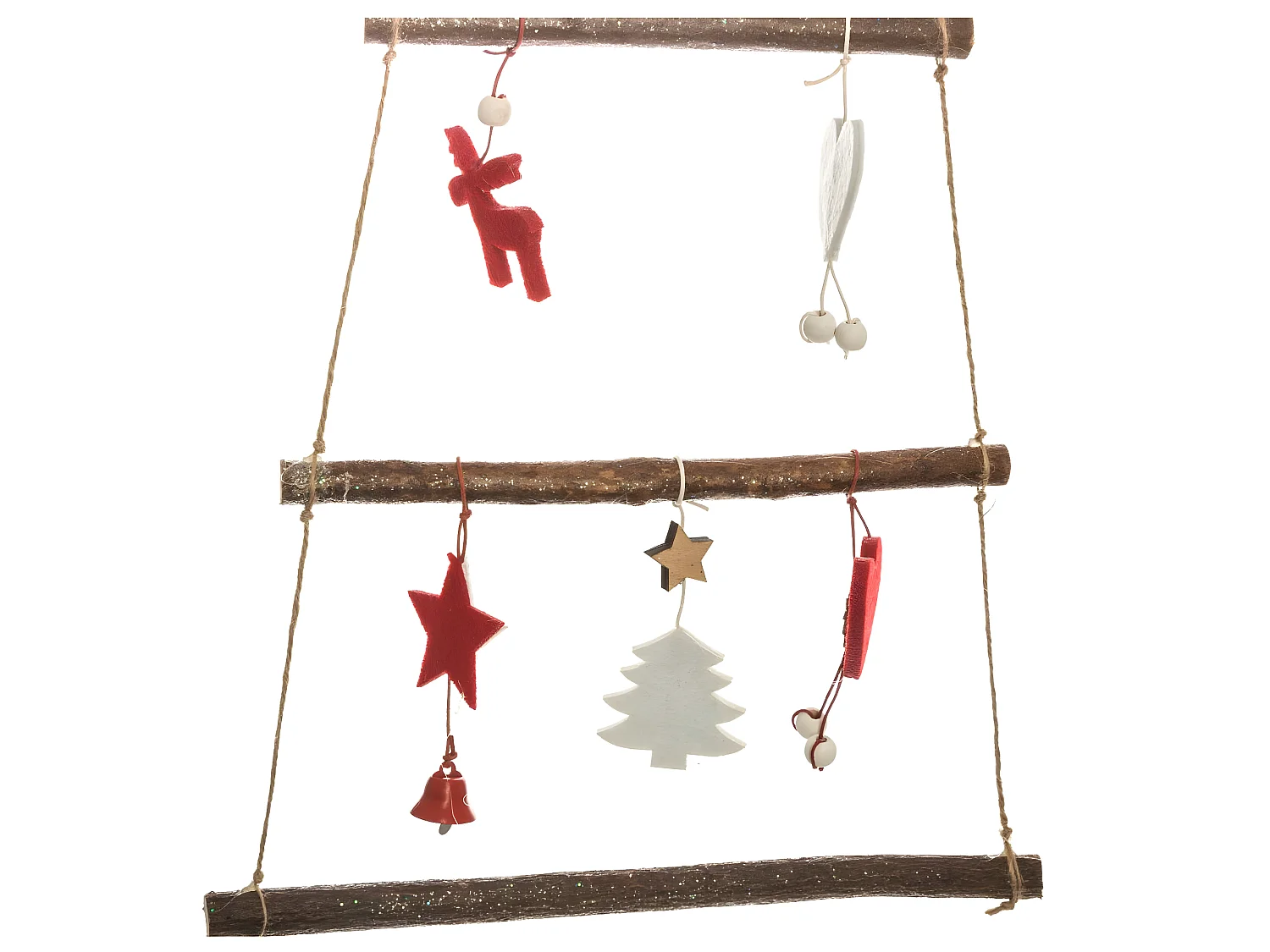 Dekorierter Holz Weihnachtsbaum zum Aufhängen H 75 cm Rot und Weiß