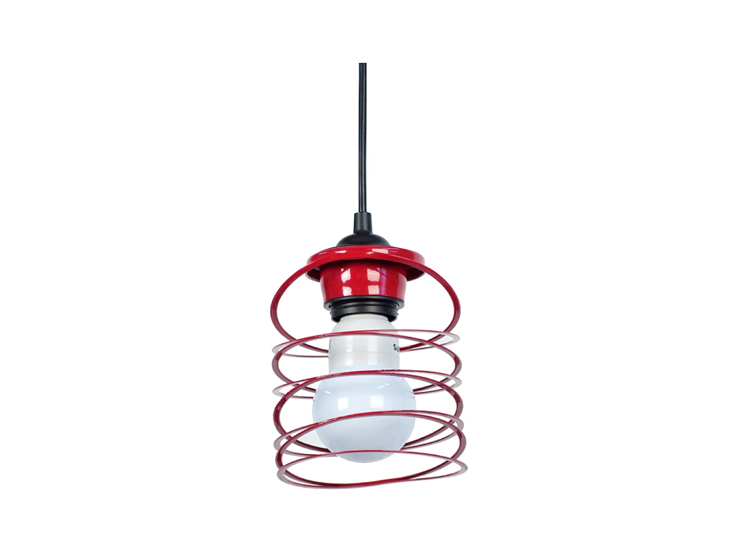 Suspension anneaux cylindriques métal rouge 76 cm