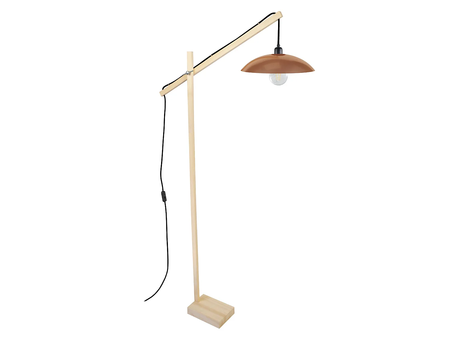PILORI KROA - lampadaire liseuse articulé bois naturel et cuivre