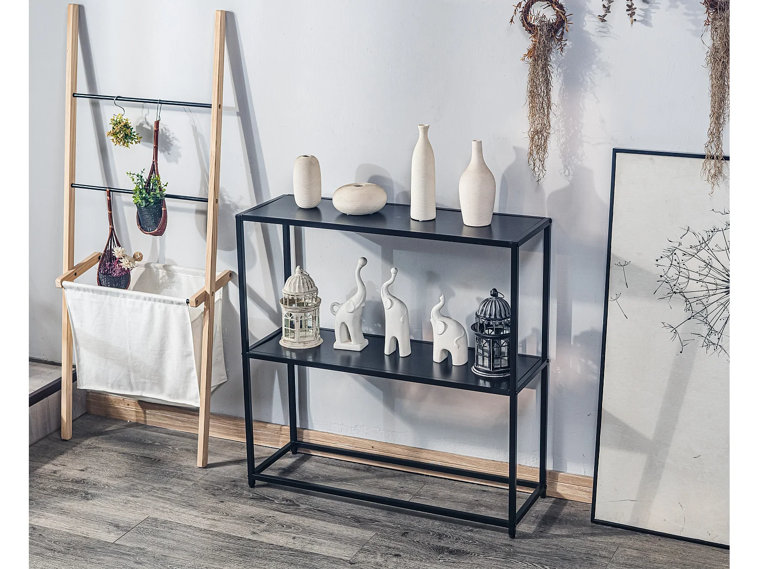 Console style industriel en métal noir