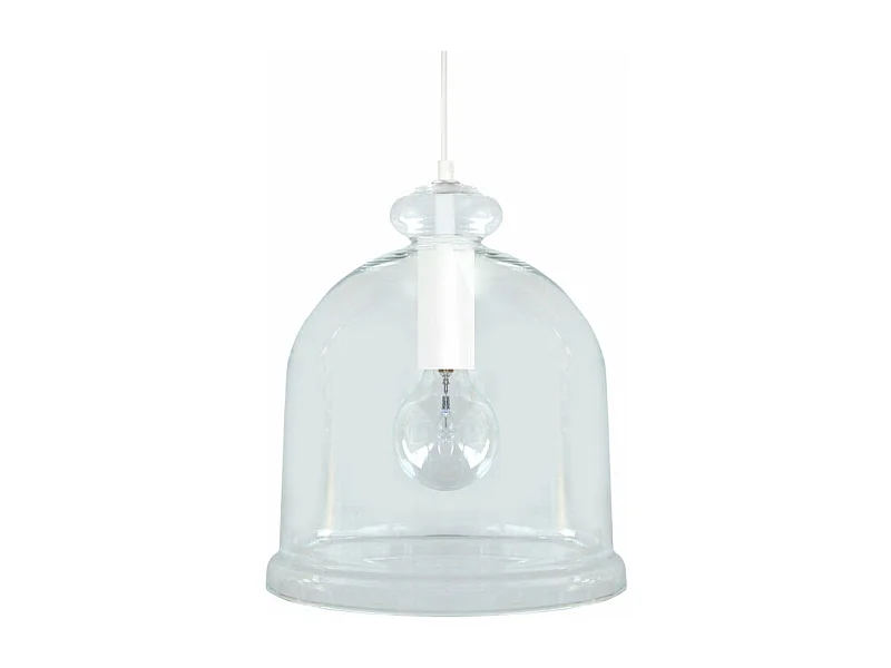 Suspension cloche transparent métal  blanc 92 cm.