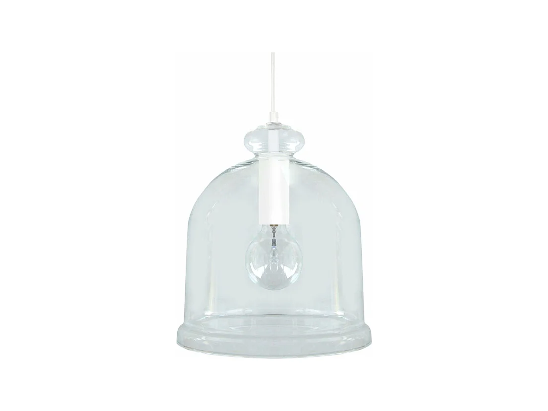 Suspension cloche transparent métal  blanc 92 cm.