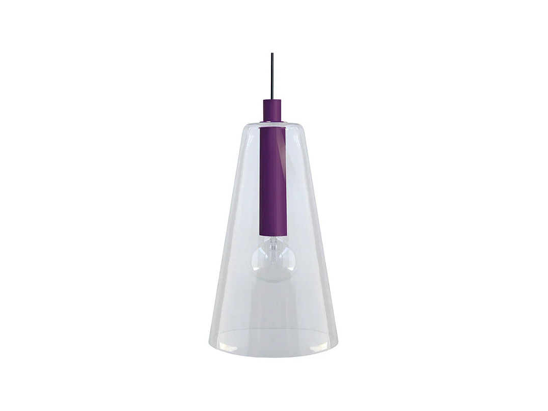Suspension conique verre  violet 94 cm.