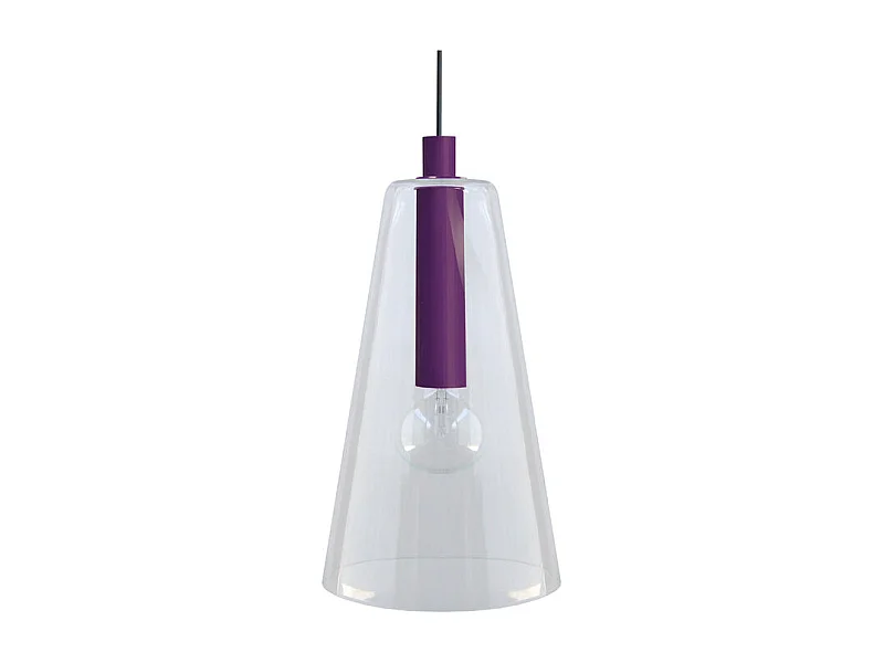 Suspension conique verre  violet 94 cm.