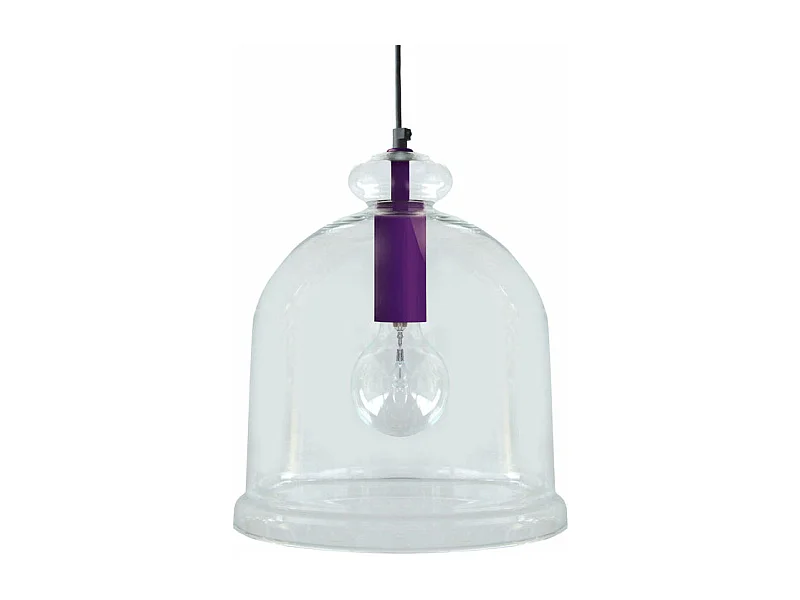 Suspension cloche transparent métal  violet 92 cm.